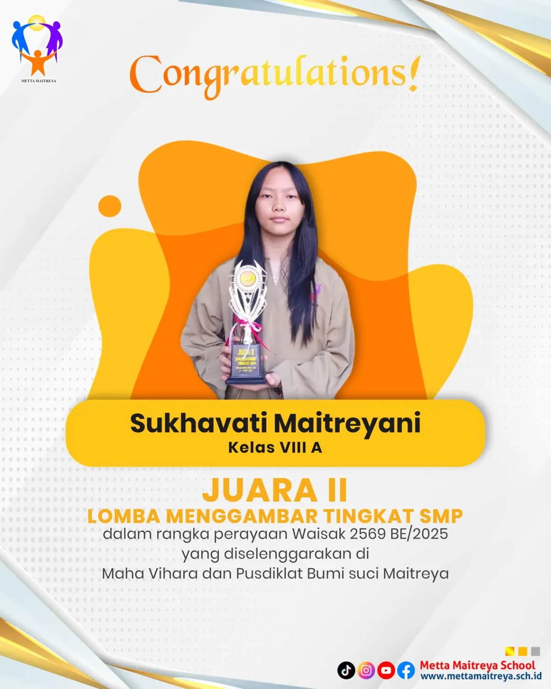 Prestasi Peserta Didik dalam Lomba Menggambar dalam Rangka Perayaan Waisak 2569 BE-2025 (1) | SMP METTA MAITREYA